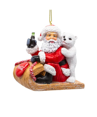 Kurt Adler - Coca-Cola® Babbo Natale e Cucciolo sull'ornamento a slitta